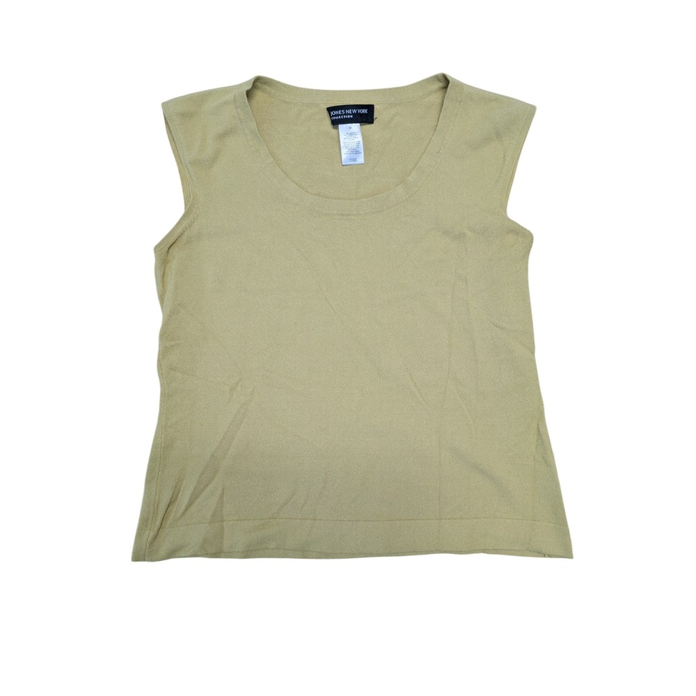 Jones New York Collection Women Chartreuse Green Knit Shell Scoop Neck Top M
